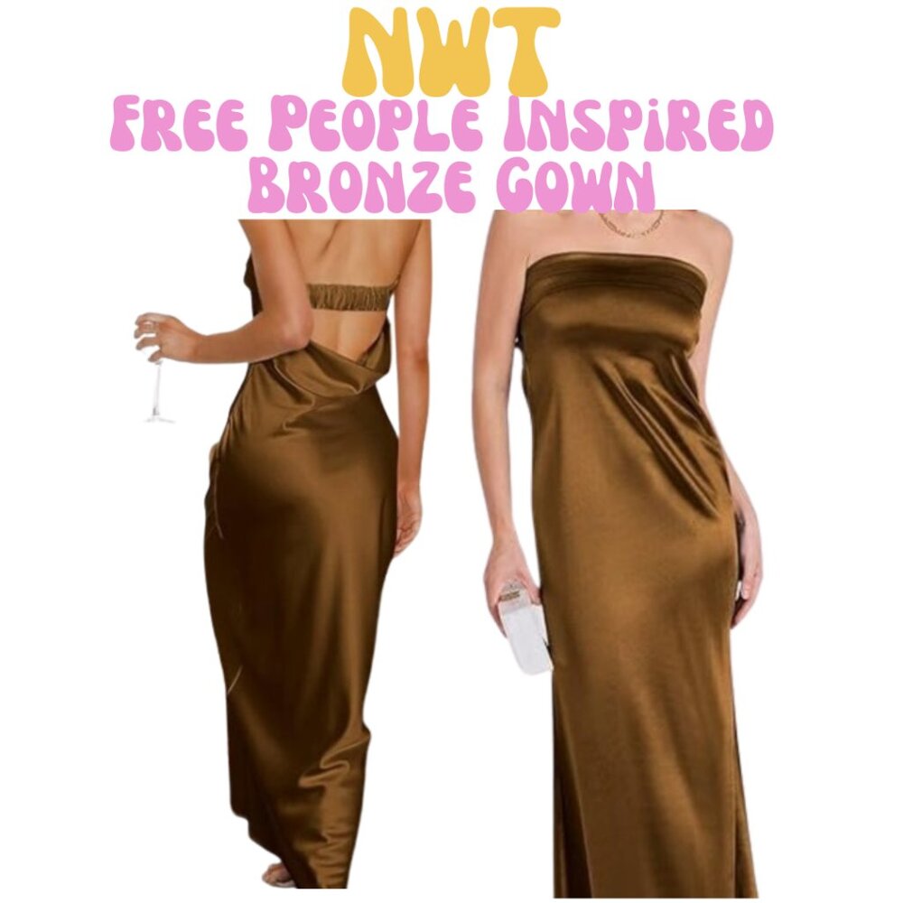 NWT - FP Inspired Bronze Strapless Dress - Large